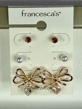 Francesca's Clear and Gold Faux Pearl & Rhinestone Stud Trio